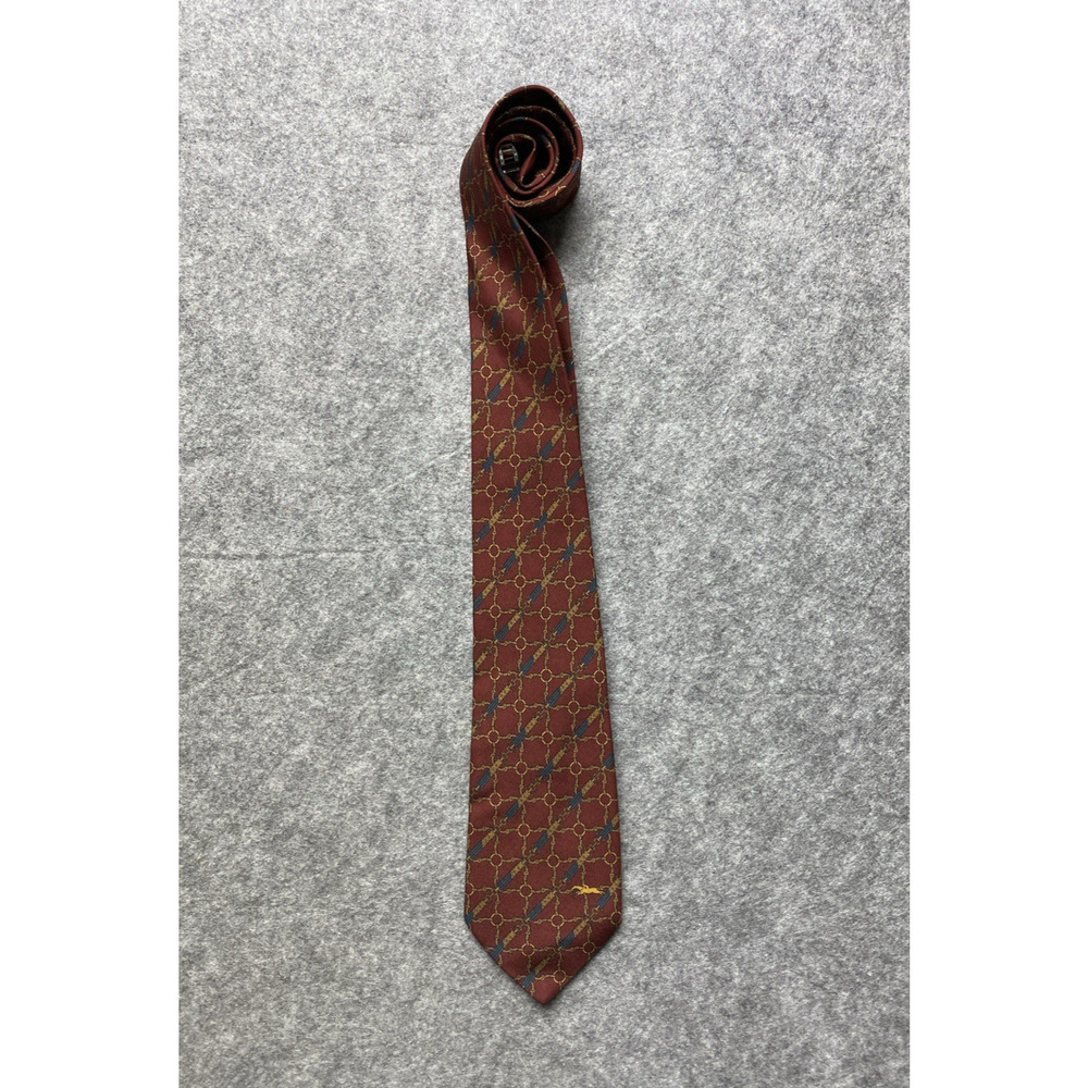 Longchamp Paris Horse Print Tie Mens Burgundy Silk Italy Chain Pattern Horse